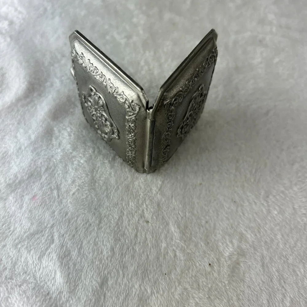 Compact Squere shaped Mirror box Antique Silver Tone Metal